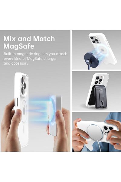REDz Accessories Carcasă transparentă Guardian, MagSafe, compatibilă cu iPhone 14 Pro, rezistentă la șocuri, margini colorate, albă