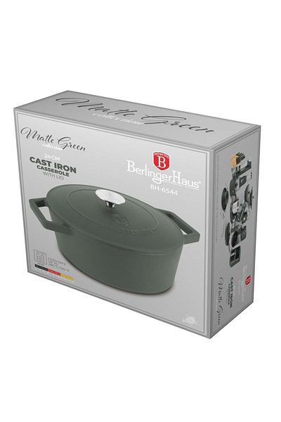 Berlinger Haus Oală din fontă cu capac 4,35 l, 24 cm, verde mat Bh 6544, emailată, verde