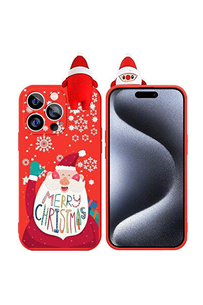 REDz Accessories Carcasă Moș Crăciun, Figurină 3D Moș Crăciun, Compatibilă cu iPhone 14 Pro, Protecție Cameră, Roșu