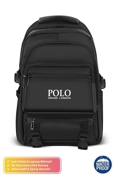 POLOGRAND London Original Unisex Multi-Compartment Large Volume Orthopedic Waterproof Sports Course Laptop Travel Backpack