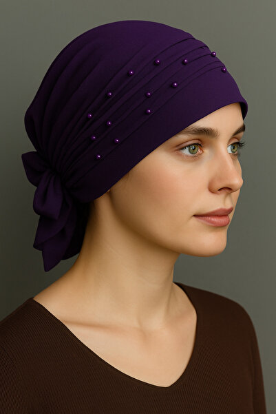 BAV Butik Ayvitrin الحجاب اللؤلؤ التفاصيل رايات بونيه الأرجواني