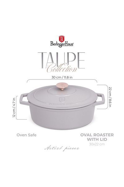 Berlinger Haus Oval enameled cast iron pot with lid 4.65L, 30 cm Taupe Berlinger Haus BH 6541, gray