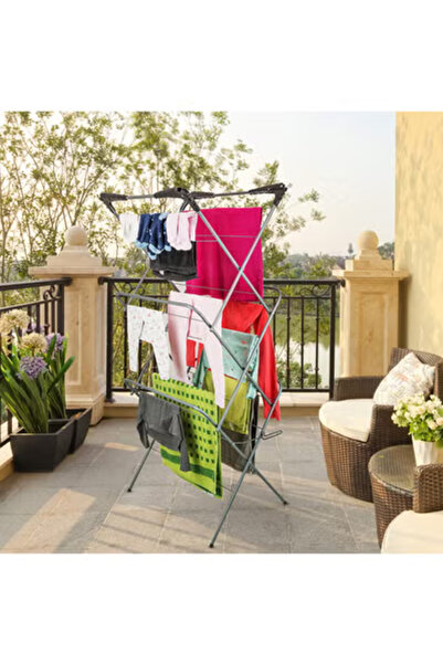 Taimi 3-Tier Foldable Clothes Drying Rack, Indoor and Outdoor Laundry Dryer with Non-Slip-Grey-75X64X35CM