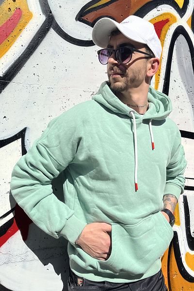 KonforA Unisex Oversize Mint Color Hooded 3 Thread Raster Sweatshirt Hoodie
