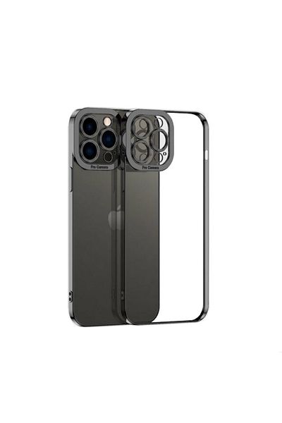 REDz Accessories Carcasă model Luxury, Husă completă, Pentru iPhone 15 Pro, Margini colorate, Silicon transparent, Negru