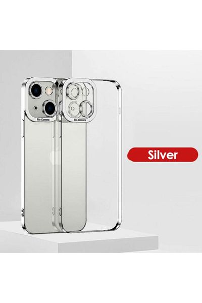 REDz Accessories Carcasă model Luxury, Husă completă, Pentru iPhone 13 Pro, Margini colorate, Silicon transparent, Argintiu