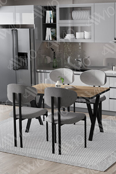 AVVİO Etna Lotus Sandalye 80x120 Yemek Masası Mutfak Masası 4 Kişilik Masa Sandalye Takımı