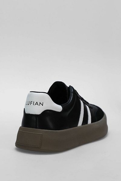 Lufian Genuine Leather Comfort Sole Lace-Up Casual Sneaker Shoes Black