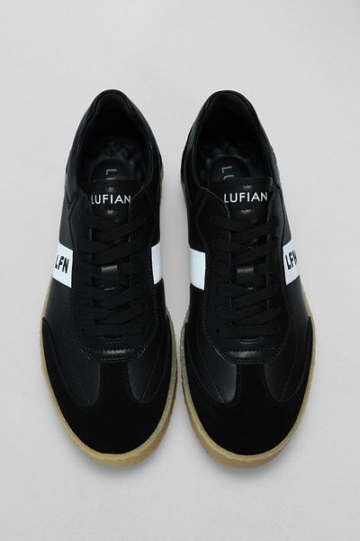 Lufian Genuine Leather Lace-Up Casual Sneaker Black Shoes