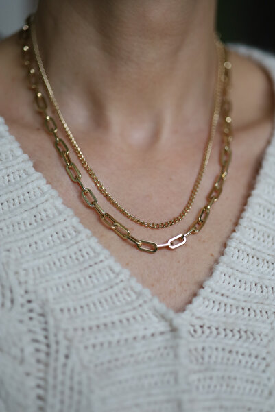 Yenigün Kuyumculuk 14 Ayar Altın Gurmet Ve Ataç Çift Zincir Tasarım Kolye