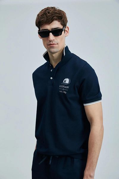 Lufian 111040223 Sandor Smart Polo Yaka Tişört Ανδρικό T-shirt Σκούρο Μπλε