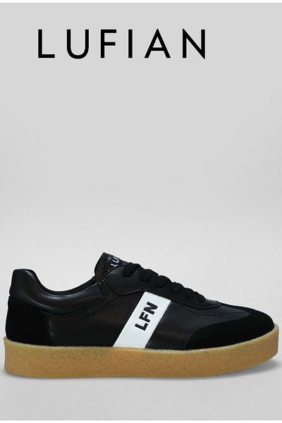 Lufian Genuine Leather Comfort Sole Lace-Up Casual Sneaker Shoes Black