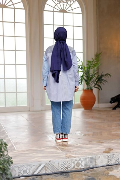 Lamazi Veil Saten Çizgili Mavi 4149 Gömlek