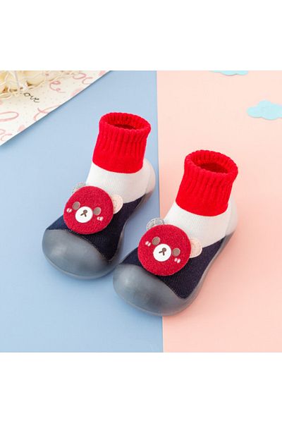 Superbaby Mocasini in nuante de rosu, alb si bleumarine, cu talpa antiderapanta
