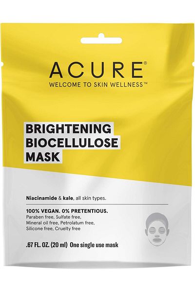 ACURE Brightening Biocellulose Gel Mask | 100% Vegan | For A Brighter Appearance | Niacinamide & Kal