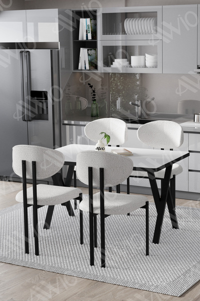 AVVİO Mara Lotus 80x120 Yemek Masası Mutfak Masası Ofis Masası 4 Kişilik Masa Sandalye Takımı