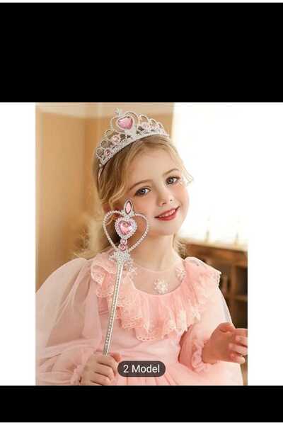 EMKSHOP Elsa Prenses Tacı Ve Asa Seti Karlar Ülkesi Temalı Kalpli Model Kız Ç...