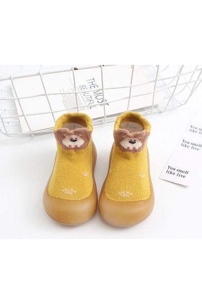 Superbaby Mocasini galben mustar cu talpa antiderapanta - Happy Lion
