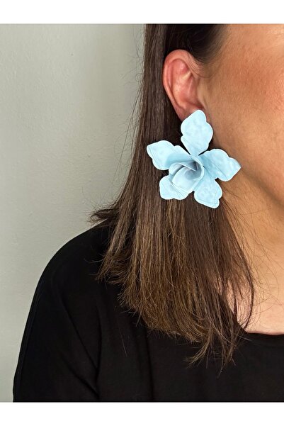 ALS Tasarım Dünyası Kadın ZR Marka Model Mavi Renk Çiçek küpe En:7 Boy:7 cm Şık Küpe