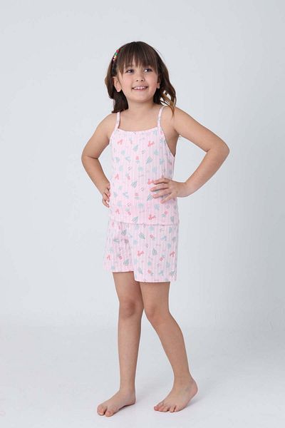 GRI MOR TEKSTIL Girl's Cotton Rope Strap Shorts Pizzama Set