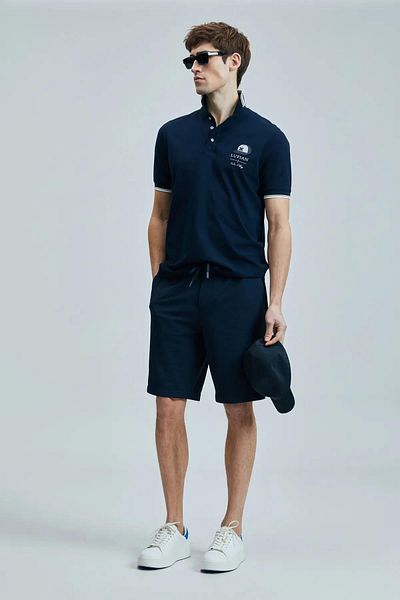 Lufian 111040223 Sandor Smart Polo Yaka Tişört Ανδρικό T-shirt Σκούρο Μπλε