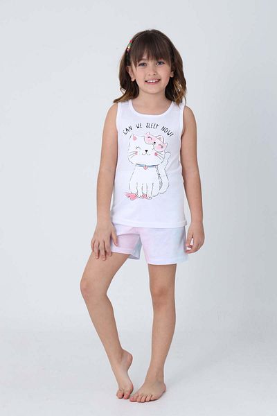 GRI MOR TEKSTIL Girl's Cotton Zero Sleeve Shorts Pajama Set