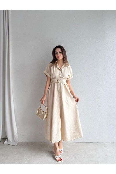 Mooi Butik SYBİL Midi Φόρεμα 4756 - Κρέμα