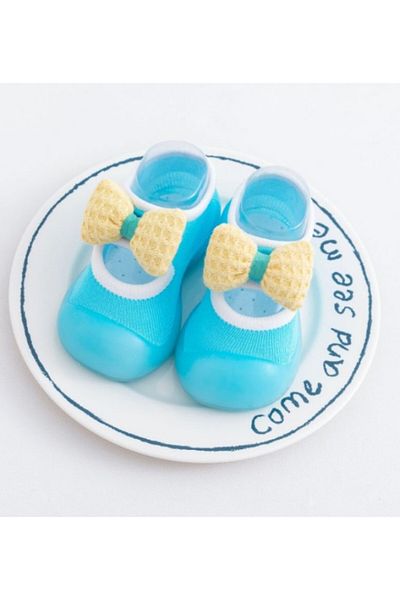 Superbaby Mocasini albastri cu talpa antiderapanta - Fundita