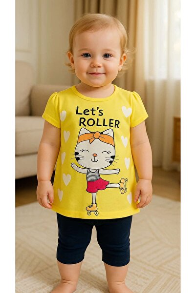 Büyümüş طقم لباس ضيق للفتيات مطبوع عليه قطة