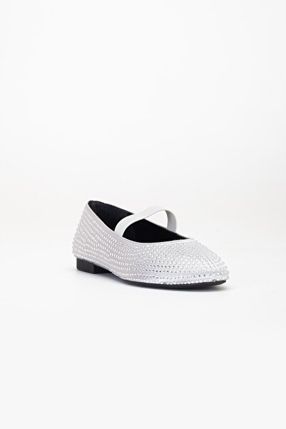 Dilimler Ayakkabı Women's Ballerinas Silver Satin Stone Elastic Band Round Toe