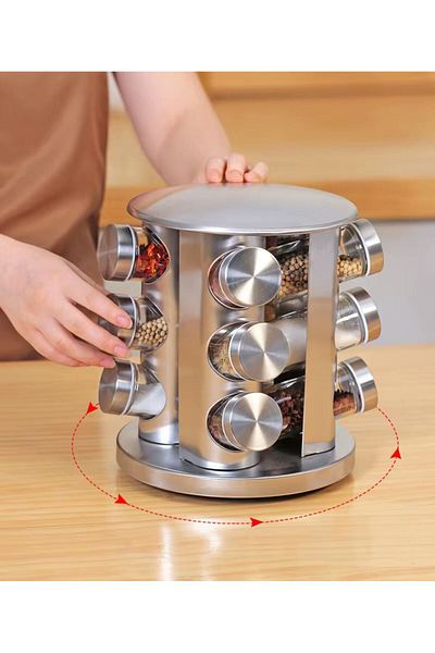 Homibon Suport organizator pentru condimente, rotativ, 12 recipiente, Inox