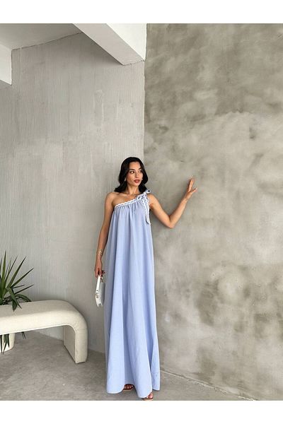 Cistern İstanbul Rochie de vară albastră cu un singur umăr, cu detaliu din dantelă