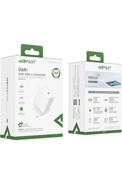 Acefast A24 PD30W GaN single USB-C charger (White)