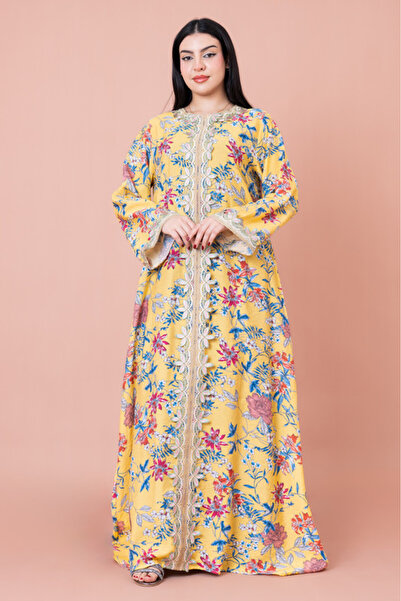 IKKXA جلابية مطبوعة مطرزة عصرية