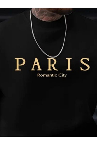 Wheat Butik Men's Long Sleeve Crew Neck Paris Written Two Thread Sweat