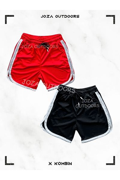 Jobia Outdoors Red-Black Men's Mesh Basketball Training Sports Shorts Set of Two with Stripe Detail