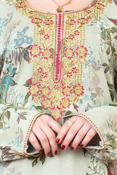 IKKXA Floral Embroided Modern Jalabiya
