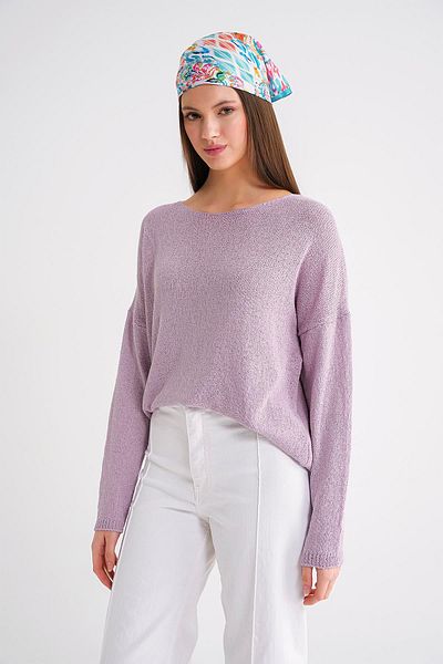 Mixray 6933 Women's Boat Neck Thin Seasonal Knitwear Sweater Lilac