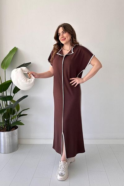 MaziButik Φόρεμα Modal με άκρες καφέ