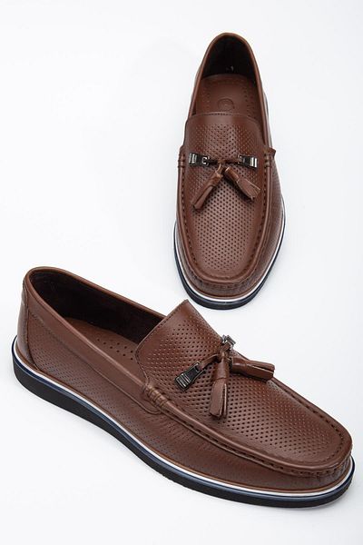 Dilimler Ayakkabı Γνήσιο δέρμα Ανδρικά παπούτσια Casual Loafer Καφέ Φούντες Eva Sole Printed