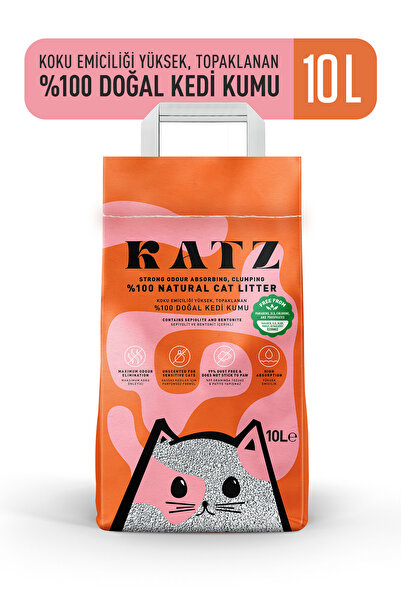 KATZ Doğal Sepiyolit & Bentonit Topaklanan Kedi Kumu 10L – Yüksek Koku Tutma,...