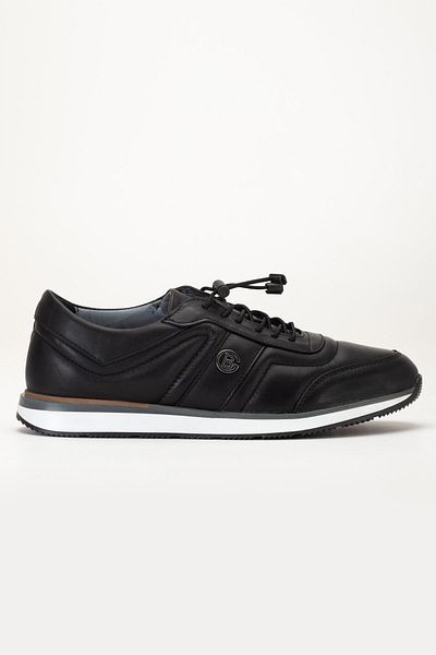 Dilimler Ayakkabı Genuine Leather Men's Casual Shoes Black Elastic Laced Thin Sole