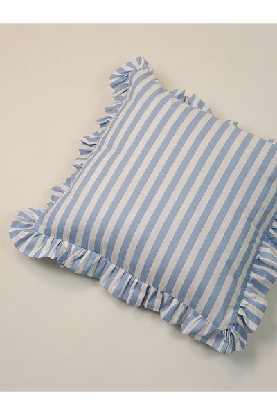 Galia Tasarım Blue - White Striped Frilly Flounce Pillow Case