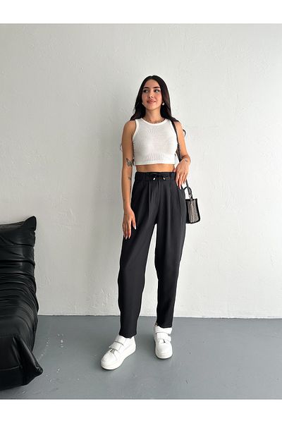 sportiness Soft Texture Waist Lace up Buttoned Modal Fabric Pants