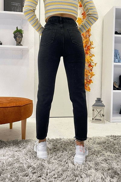 WODDİ Jeannine Women's Anthracite Jean Super High Waist Mom Skinny Leg Jeans Denim Jeans Pants