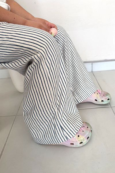 Monila Girl's Elastic Waist Stripe Patterned Wide Leg Comfortable Trousers