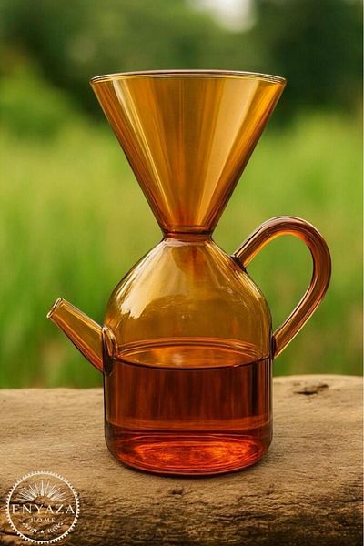 ENYAZA(2024) Borosilicate Amber Glass Coffee Teapot with Metal Strainer - Filter Coffee Teapot 1200 ml