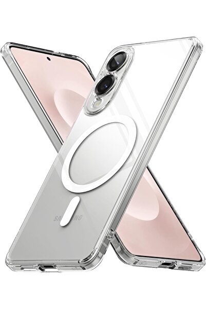 Fibaks Samsung Galaxy S25 Edge Kılıf Magsafe Wireless Kablosuz Şarj Destekli Sert Şeffaf Darbe Emici Kapak