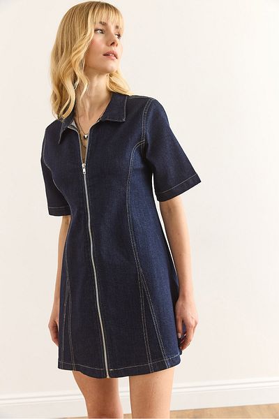 Olalook Γυναικείο Μίνι Τζιν Φόρεμα Navy Blue με φερμουάρ ELB-19002399