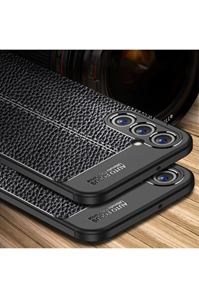 Fibaks Samsung Galaxy A16 Kılıf Kamera Çıkıntılı Deri Görünümlü Dikiş Desenli Koruyucu Kapak